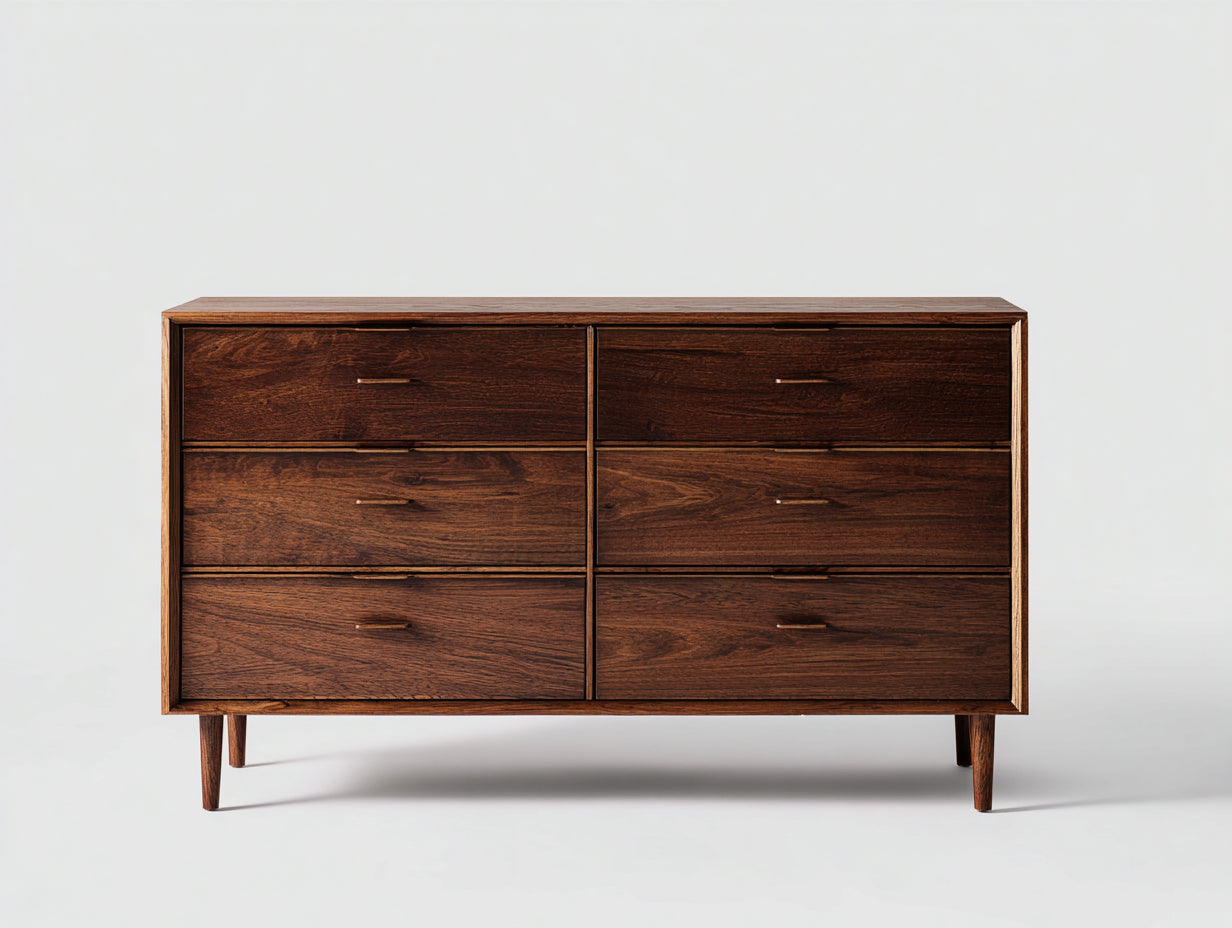 Cómoda de madera 150x45x82 cm - marrón - estilo moderno con 6 cajones