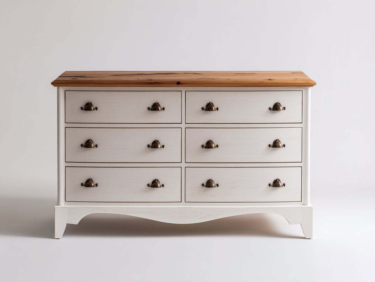 Cómodas madera 122x44x84 cm blanco y color madera para dormitorio - estilo rústico