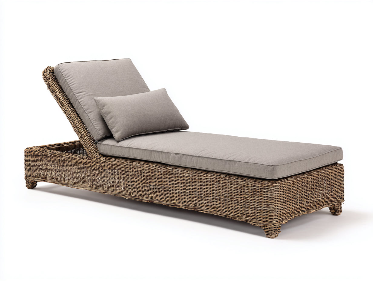 Tumbonas de ratán 195x72x88 cm - natural-beige - para jardín - respaldo ajustable - estilo contemporáneo