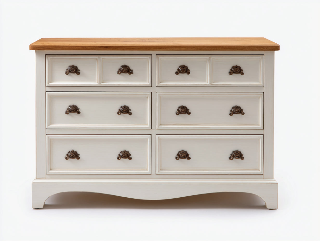 Cómodas de madera blanco y marrón 122x44x80 cm - para dormitorio - estilo clásico