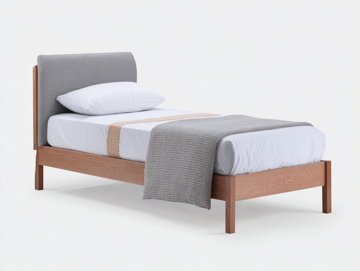 Camas individuales madera y tela 200x100x105 cm gris claro para dormitorio - estilo moderno