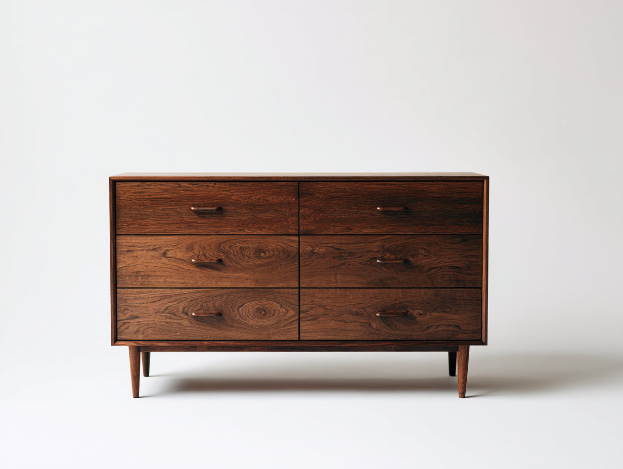 Cómodas de madera 140x45x78 cm - marrón - para dormitorio - 6 cajones - estilo moderno