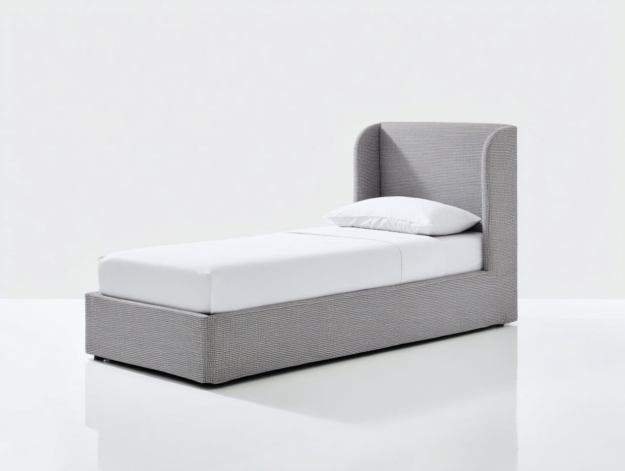 Camas individuales 205x100x110 cm - tapizado gris de tela para dormitorio - diseño moderno