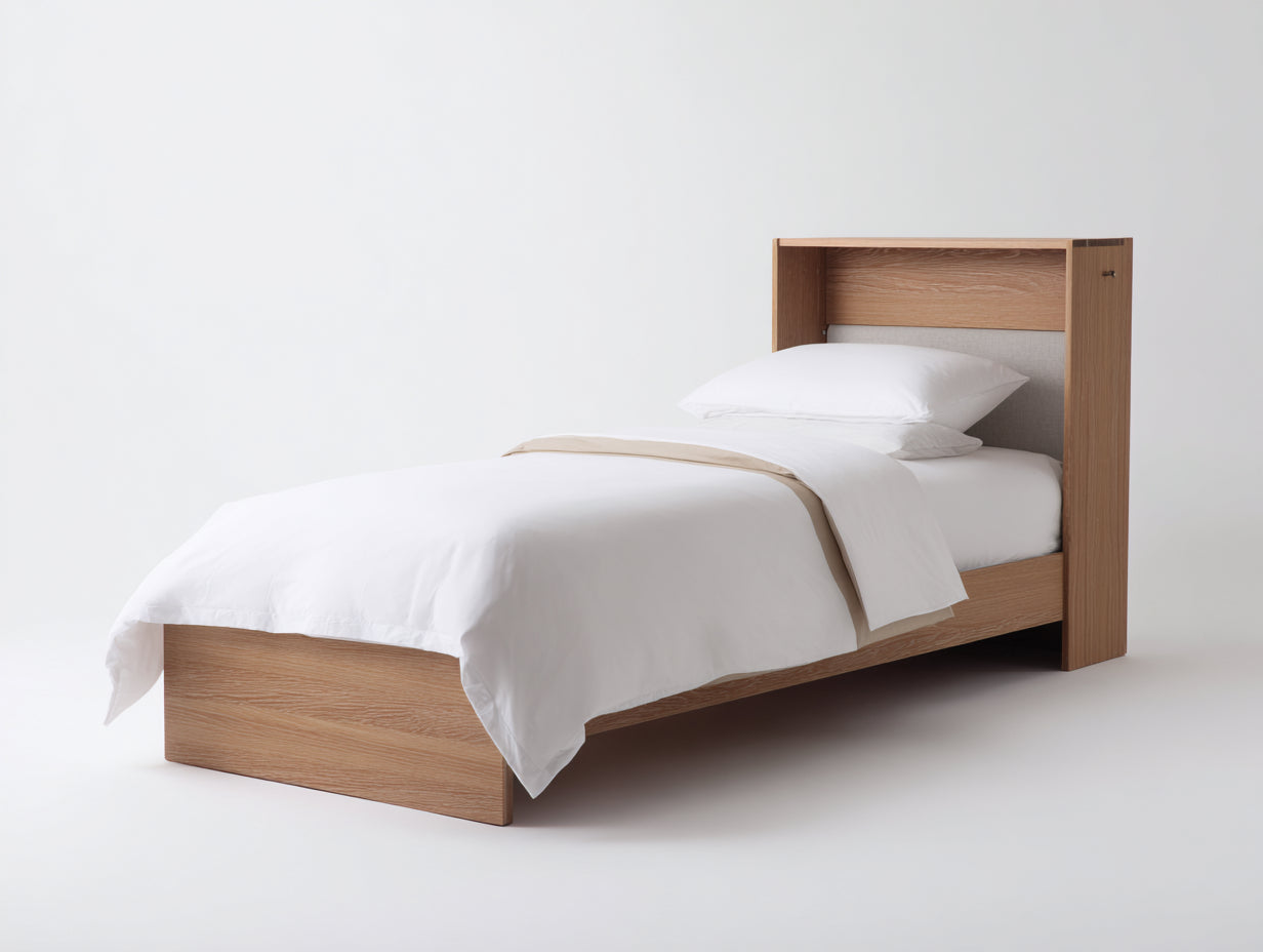 Camas individuales 205x98x120 cm - madera efecto roble y cabecero tapizado gris - diseño moderno para dormitorio