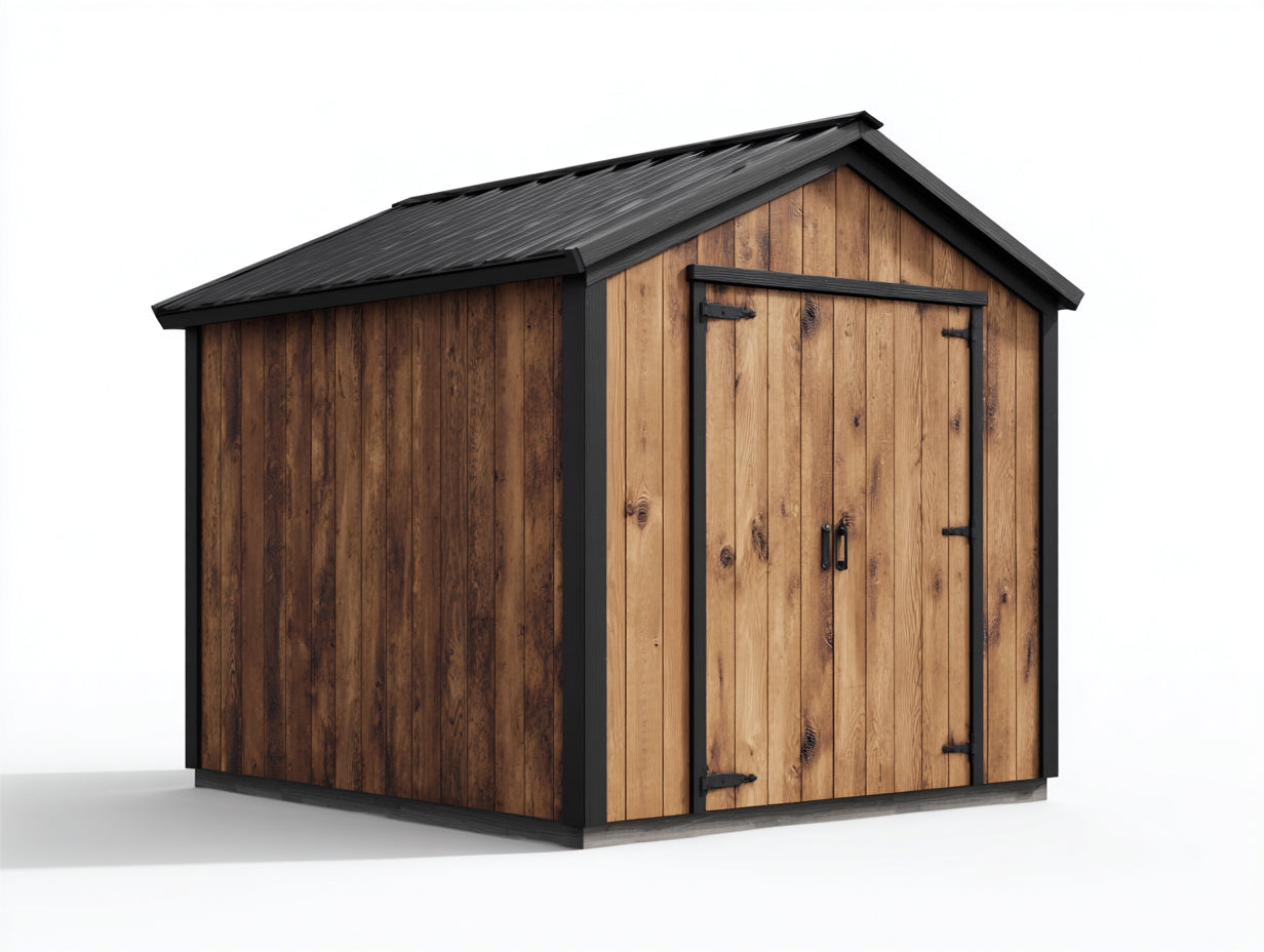 Caseta de jardín de madera 220x180x210 cm - marrón y negro - diseño rústico con 2 puertas