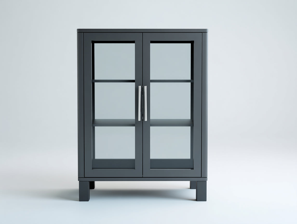 Estantería vitrina de madera y vidrio 80x35x120 cm - gris - diseño moderno con 2 puertas