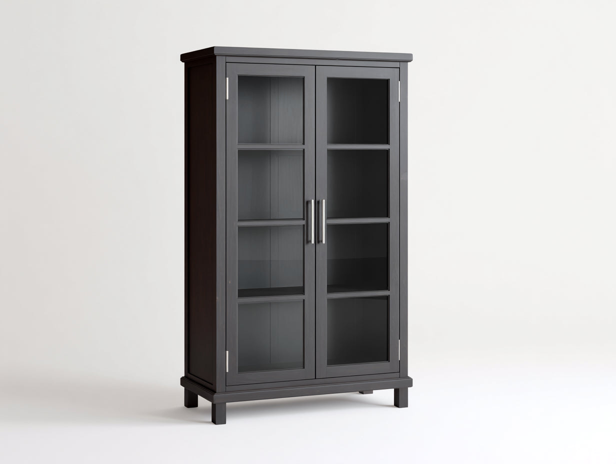 Estanterías madera y vidrio 86x36x150 cm gris oscuro para salón - diseño moderno con puertas