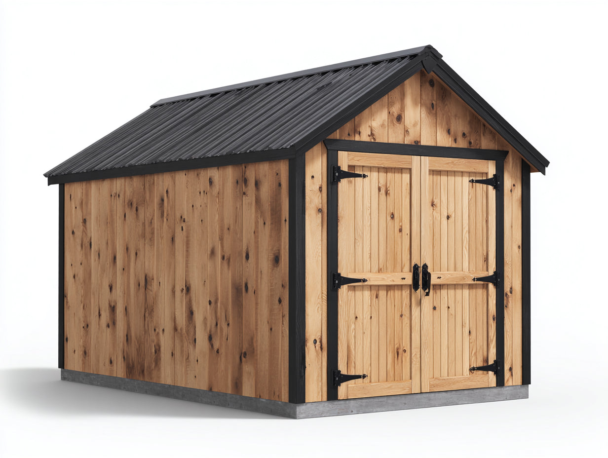 Caseta de jardín de madera 240x190x215 cm - marrón y negro - estilo rústico con 2 puertas