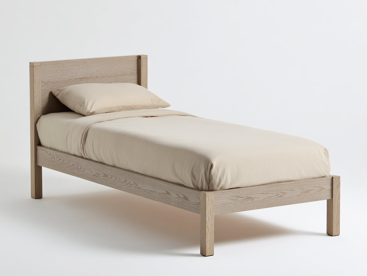 Camas individuales 205x98x100 cm - madera clara efecto roble - diseño nórdico para dormitorio