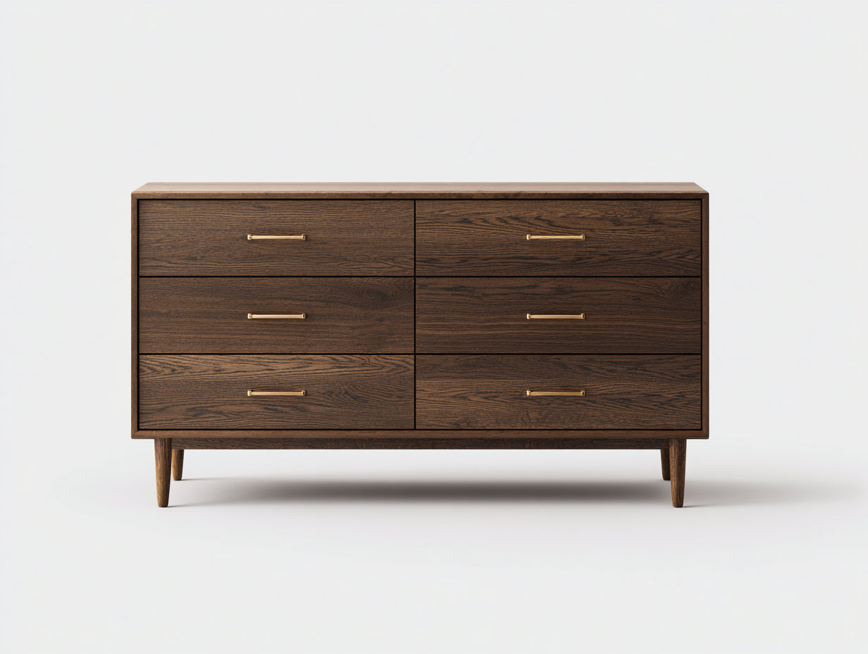 Cómodas de madera 138x44x76 cm - marrón - para dormitorio - 6 cajones - estilo moderno