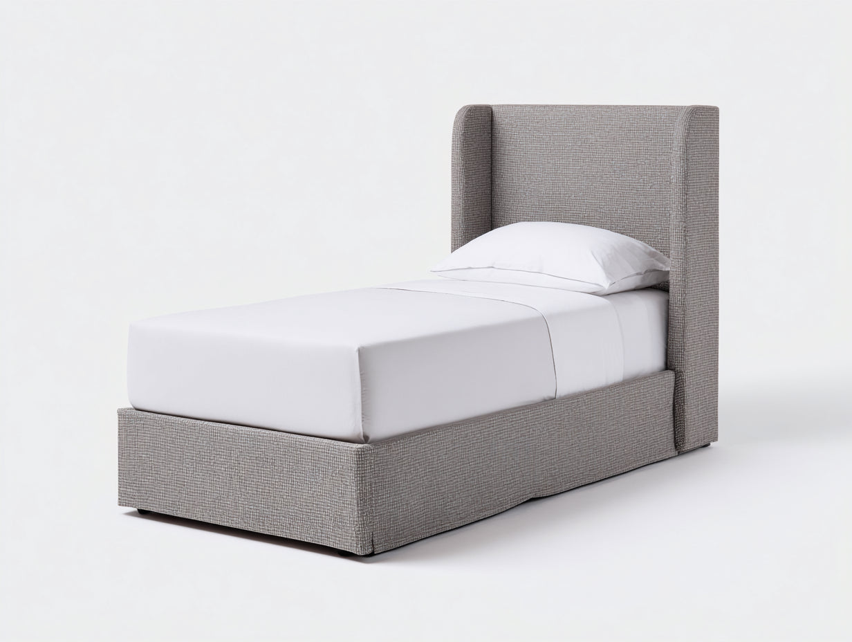 Camas individuales 205x100x118 cm - tela gris y cabecero alto tapizado - diseño moderno para dormitorio