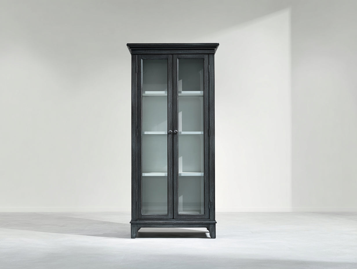 Estanterías de madera negra con puertas de vidrio 80x38x185 cm - para salón - estilo clásico