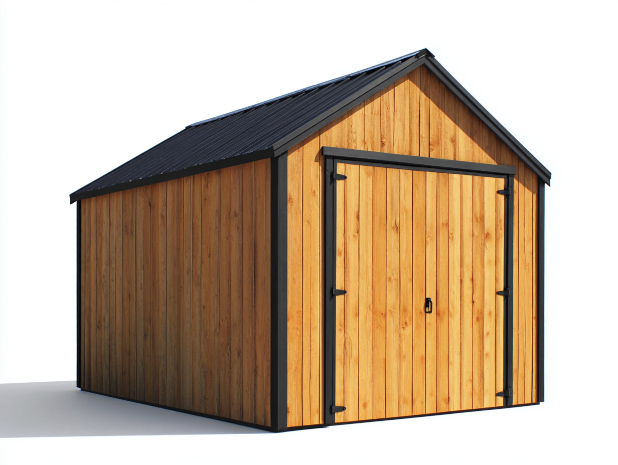 Casetas de jardín de madera y metal 300x240x230 cm - marrón-negro - para exterior - 2 puertas - estilo moderno