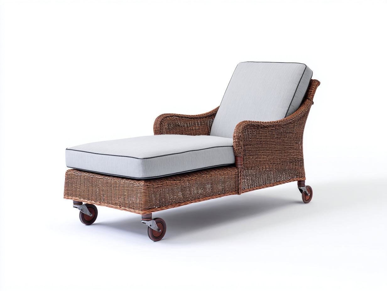 Tumbonas ratán y tela 180x75x90 cm marrón gris con ruedas diseño elegante