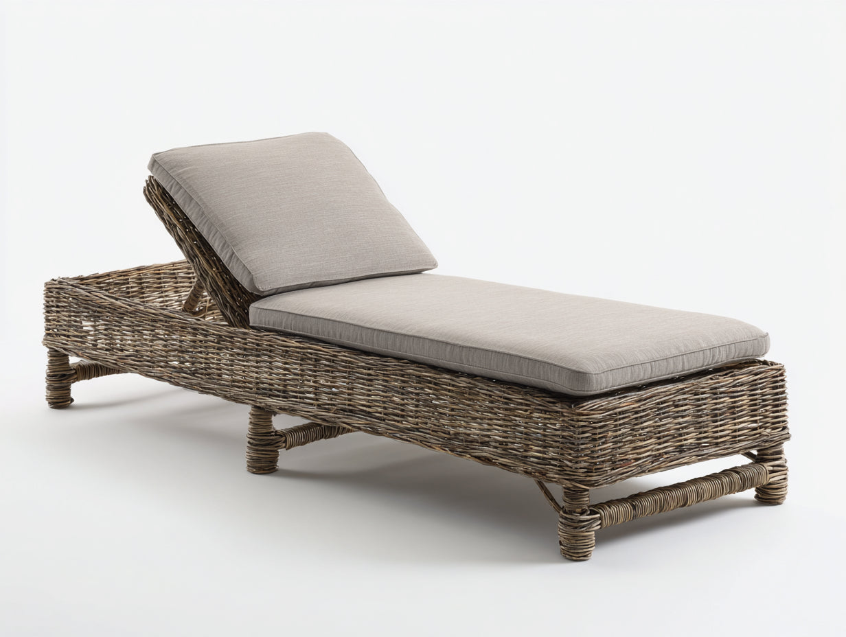 Tumbonas ratán 185x68x78 cm natural y beige para jardín - diseño reclinable