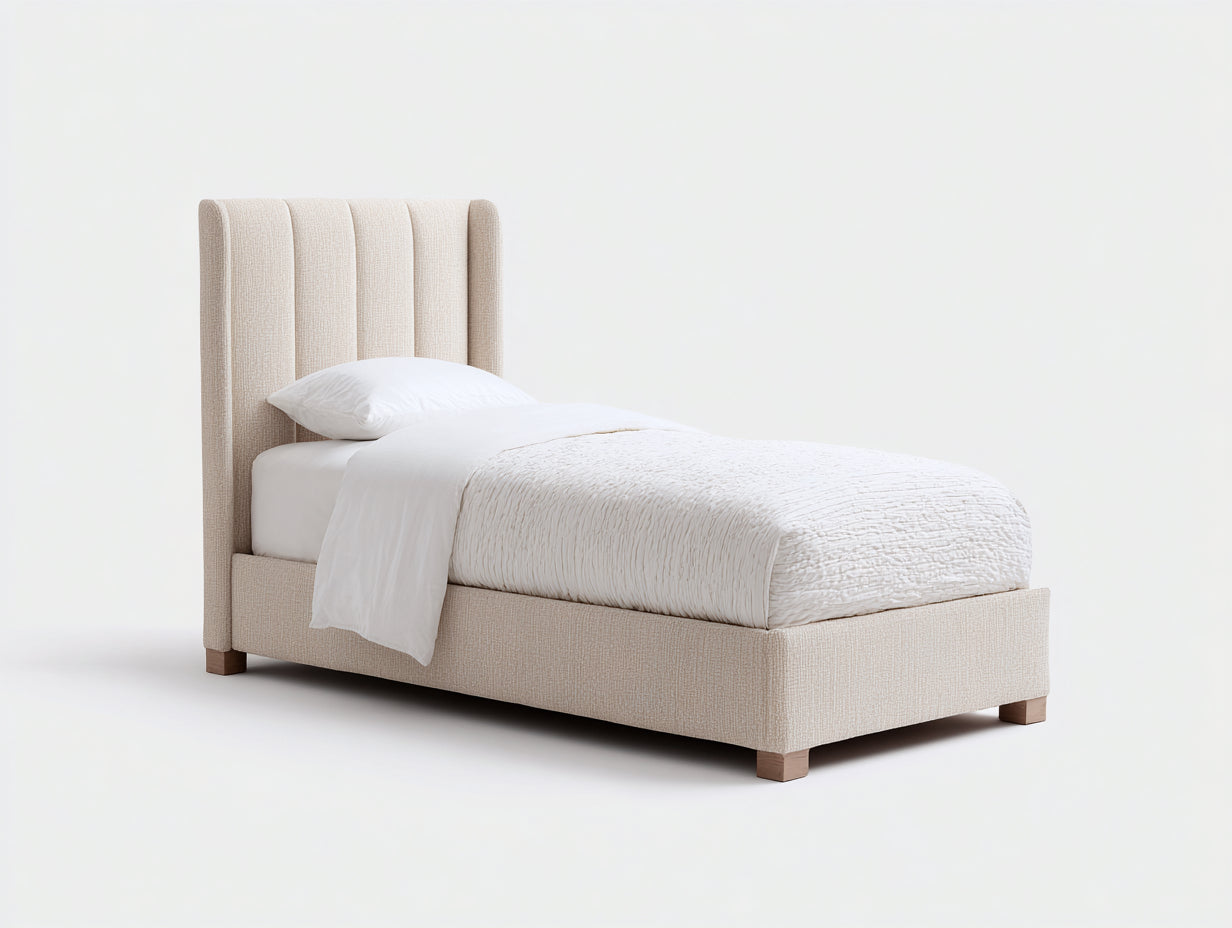 Camas individuales tapizada en tela beige 205x100x110 cm - para dormitorio - diseño moderno
