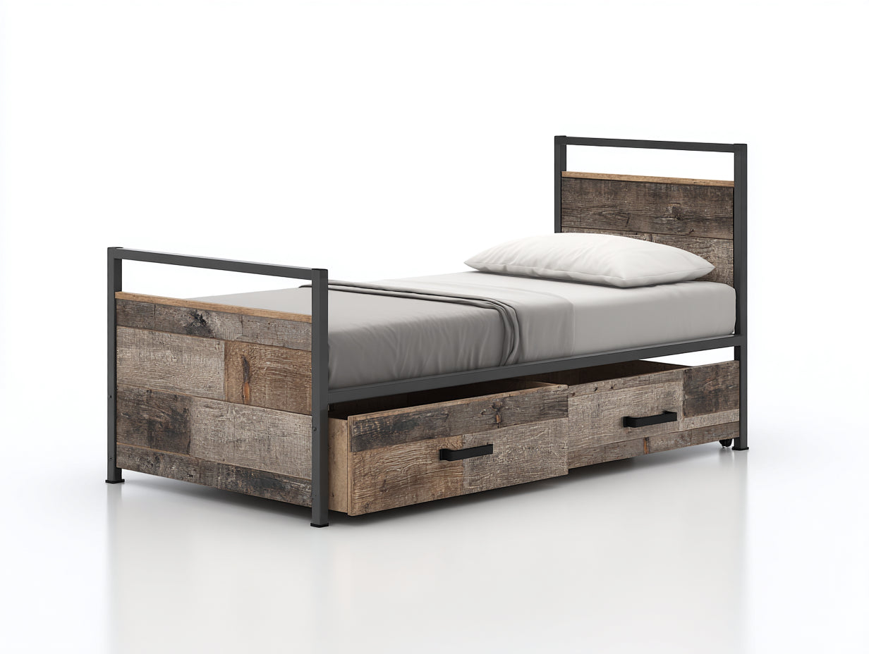 Camas individuales de madera y metal 207x101x98 cm - para dormitorio - estilo industrial